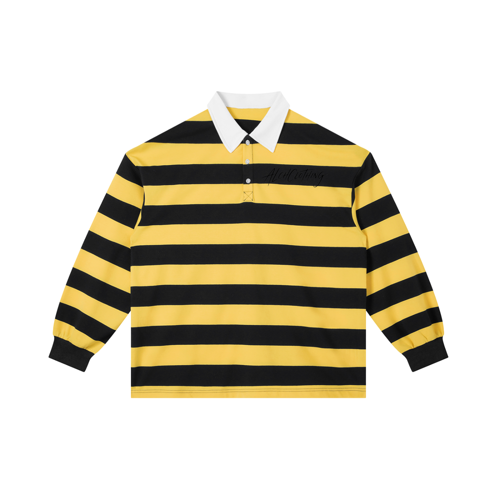 Color Block Stripe Polo Shirt Yellow with Navy Blue
