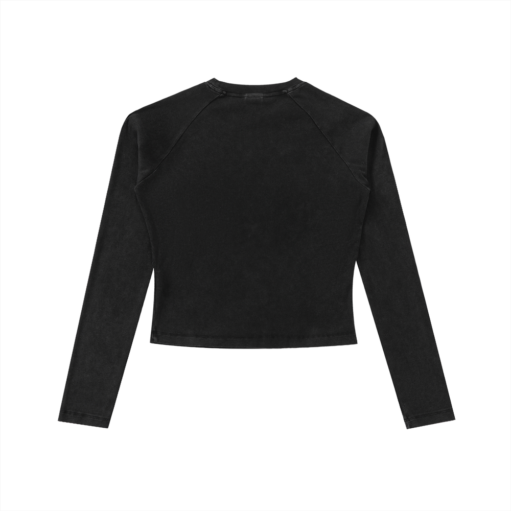 Dyed Washed Raglan Long Sleeve Slim T-Shirt