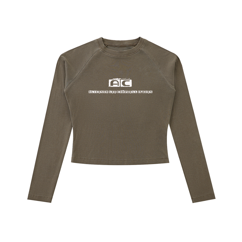 Dyed Washed Raglan Long Sleeve Slim T-Shirt Coffee