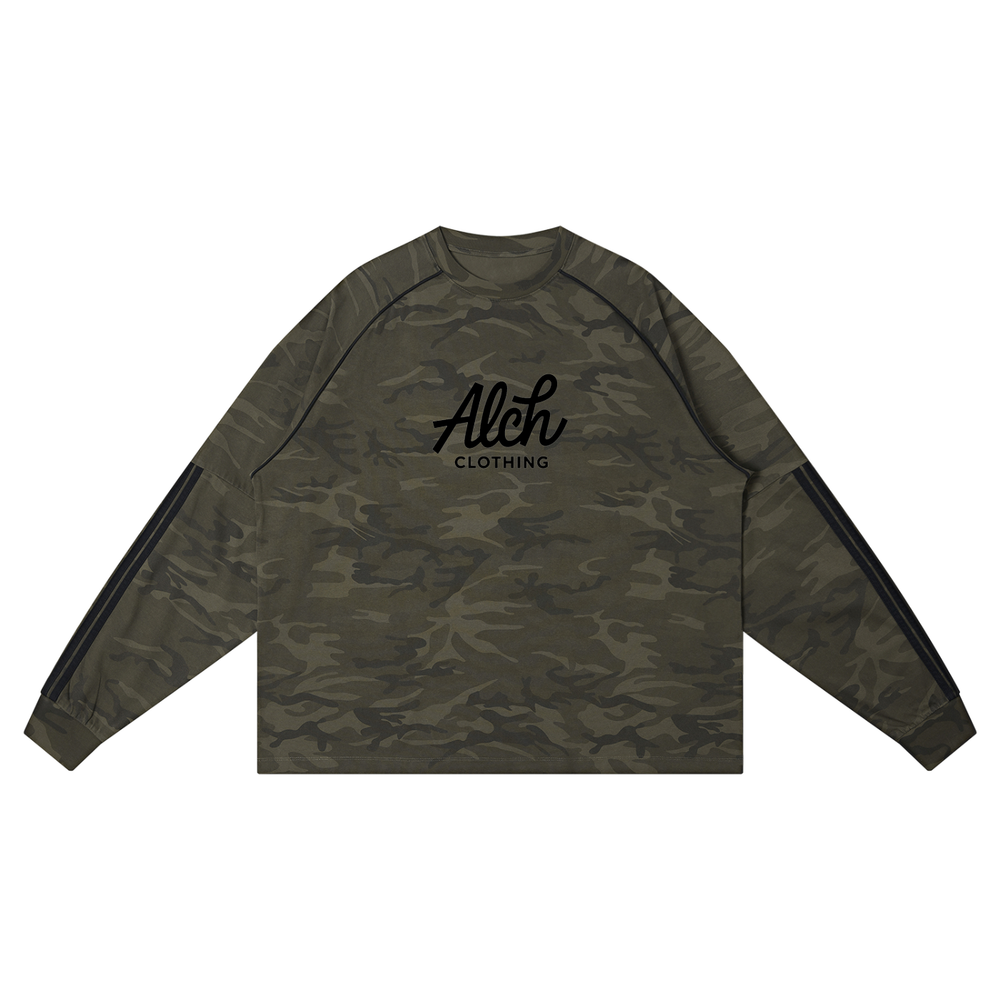 Unisex Camo Loose Long Sleeve T-Shirt Army Green Camo