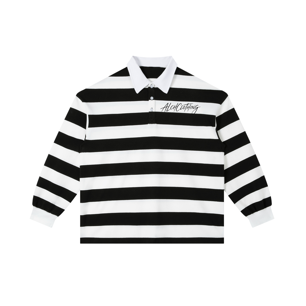 Color Block Stripe Polo Shirt White with Black