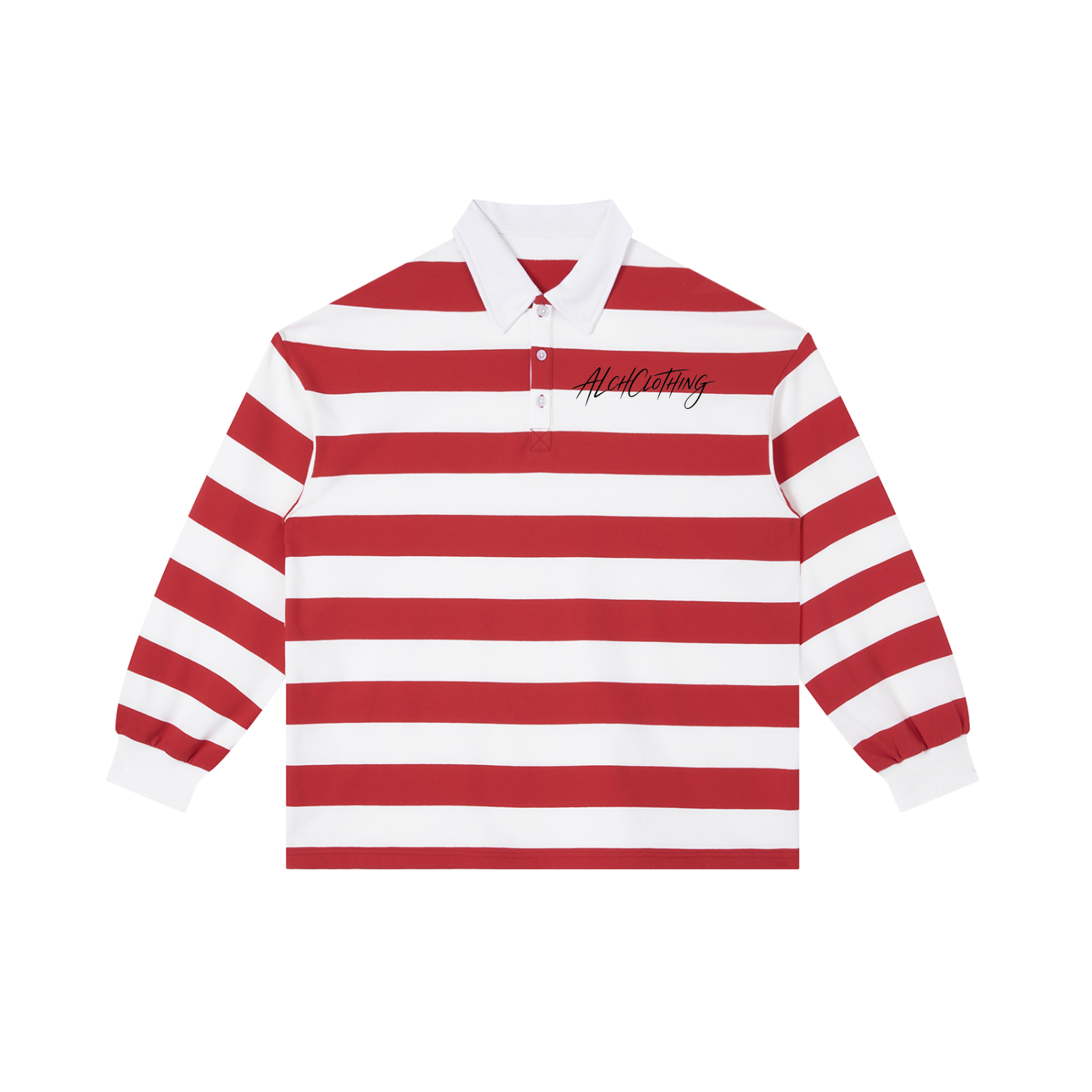 Color Block Stripe Polo Shirt Red with White