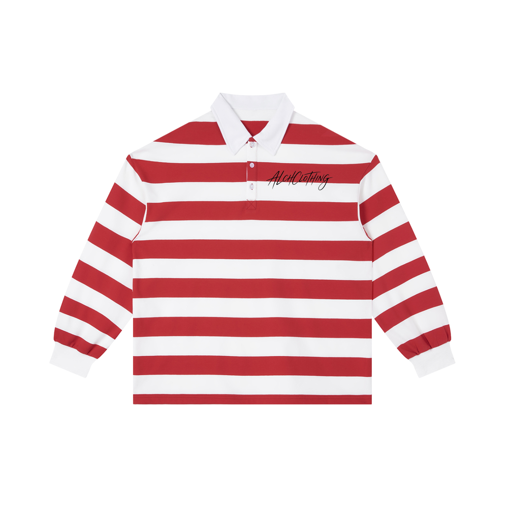 Color Block Stripe Polo Shirt Red with White